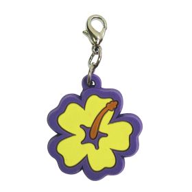 Soft PVC Rubber Hibiscus Charms (Color: Yellow w/Purple Trim)