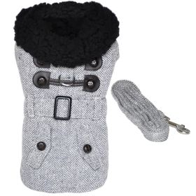 Grey Herringbone Designer Harness Coat and Matching Leash (size: 2X-Large)