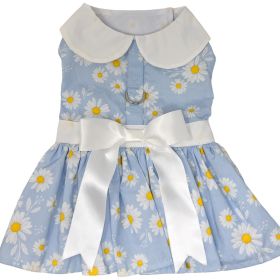 Blue Daisy Dog Dress with Matching Leash (size: small)